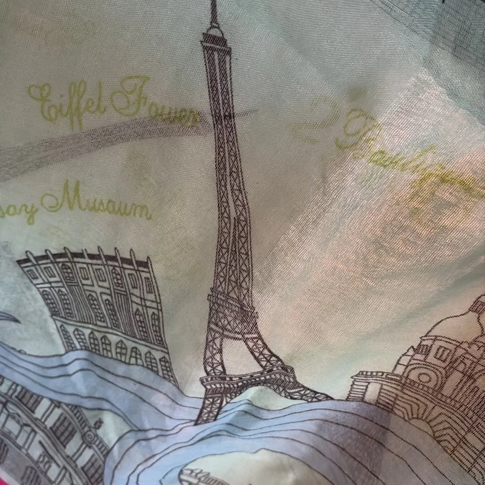 New Infinity Colorful Paris Patterned Scarf. Green and blue with touch o…